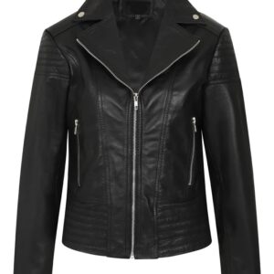 WOMEN'S BLACK SMART REAL LEATHER BIKER JACKET
