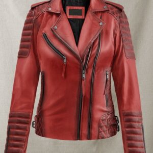CHARLOTTE BURNT RED STYLISH LEATHER JACKET (PRE-ORDER)