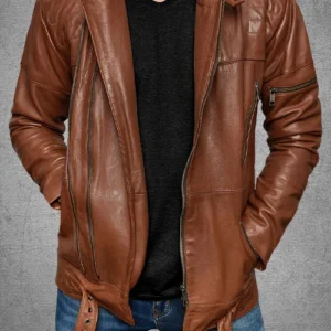 CRUISER BIKER TAN BROWN LEATHER JACKET