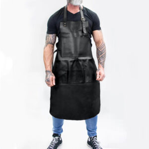 BLACK MULTI POCKET LEATHER APRON