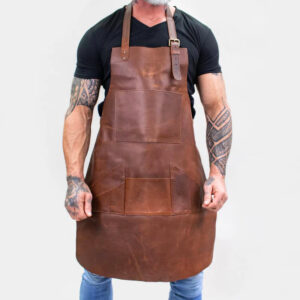 BROWN MULTI POCKET LEATHER APRON